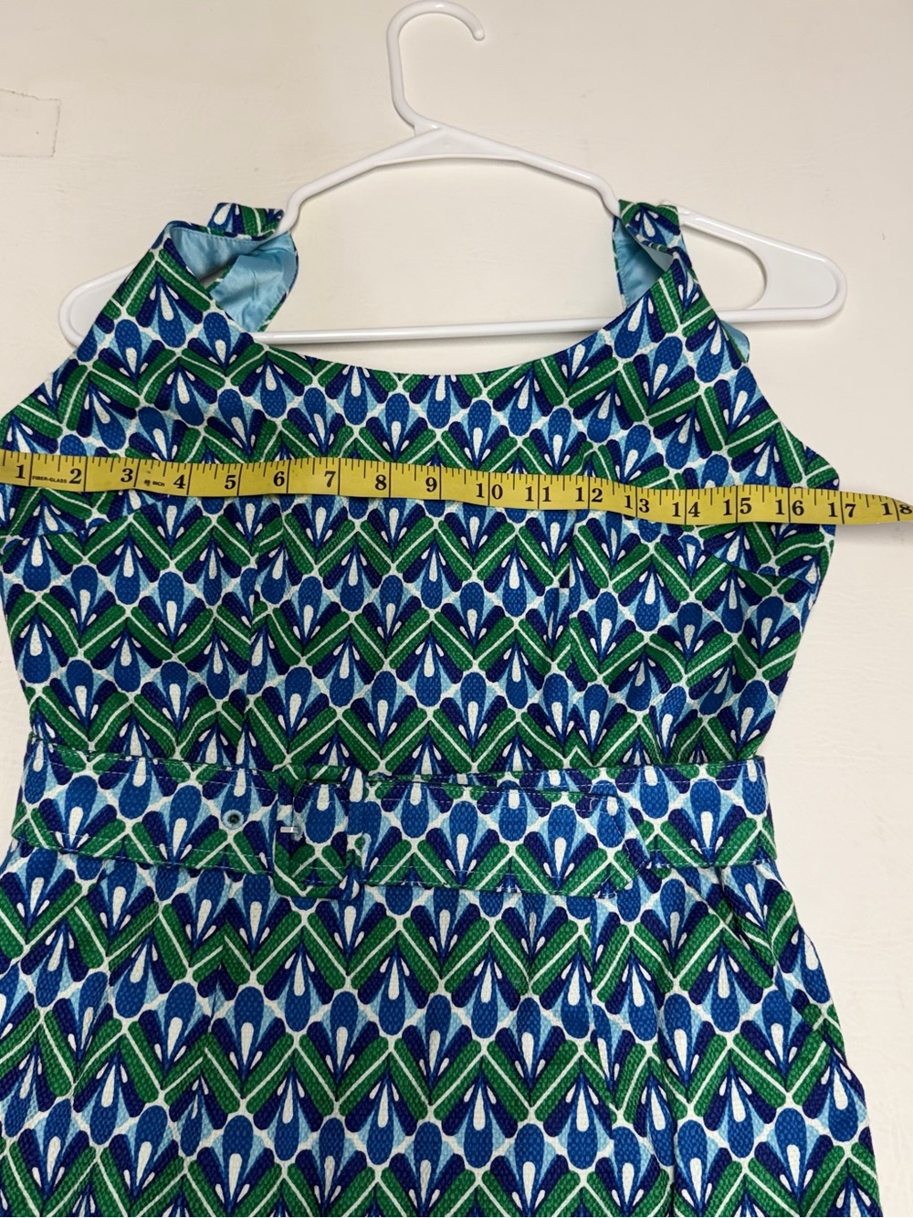 Boden Blue & Green Geometric Midi Dress size 4R NWT - Picture 3 of 10